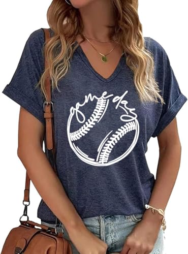 Catálogo de Ropa de Béisbol para Mujer los 5 más buscados. 44 Camisetas de béisbol para mujer, playera de béisbol para mamá, playera de béisbol con gráficos de manga corta, V/Azul marino, Large