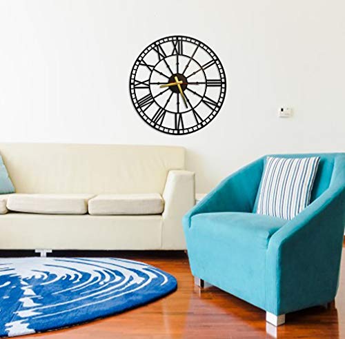 BAUPOR Reloj de Pared Diseño Único Números Romanos Metalico Decoración de Pared para Hogar Oficina Moderno Reloj Industrial Silencioso 50 x 50 cm (An. x Al.)