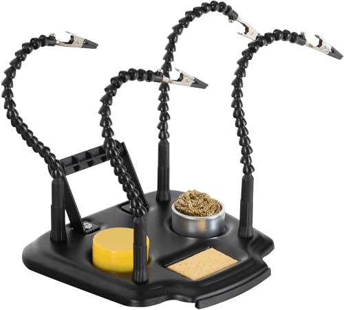 Stagecaptain LH-400 Löthilfe - Helfende Hand für Bastel- und Lötarbeiten - Vier flexible Arme mit Krokodilklemme - Reinigungsschwamm, Lötharz und Lötspitzenreiniger - Abrollhilfe für Lötzinn