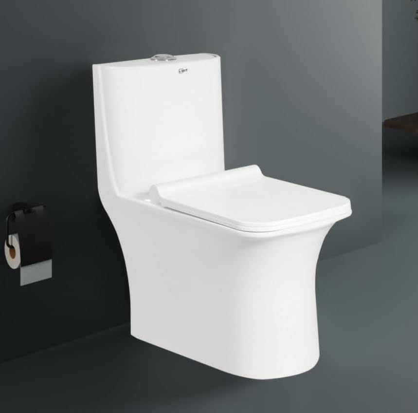 Image of Hisre Premium Western Floor Mounted One Piece Water Closet Ceramic Western Toilet /Commode /European Commode Square With Soft Close Seat Cover For Lavatory, Toilets (CRENZA)