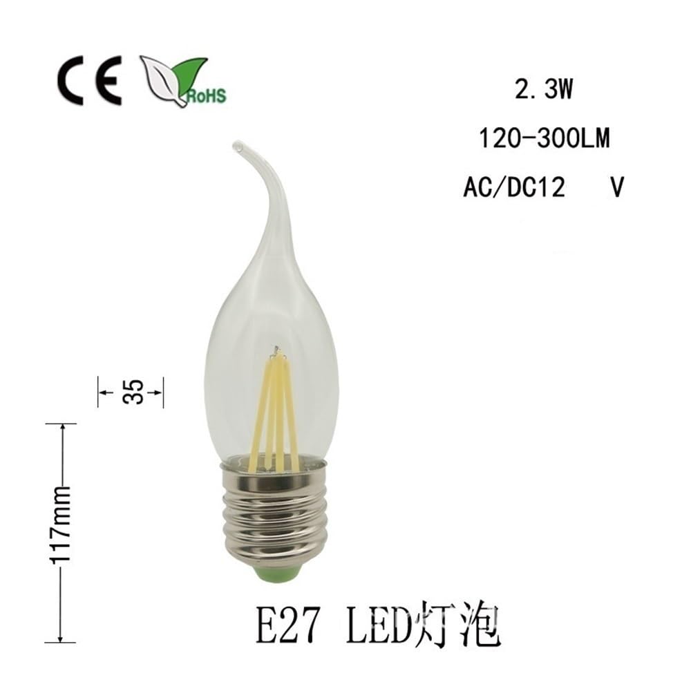 YXJX low voltage bulbs, Paquete de 50 bombillas LED de filamento E27/E26, 12 V CC, 1/2/3 W, C35L, for lámpara de araña con cola extraíble, for iluminación del hogar.(2700K warm white,12V E27 1W)