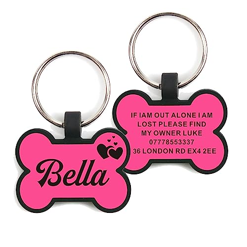 Silicone Dog Tags Engraved For Pets Personalized Soundless Pet Id Tag Light Dog Name Tags Silent Dog Id Tags Custom Dog Tags For Cats Puppy Kitty 2 Shapes & 5 Colours (Pink Bone) #TOP5