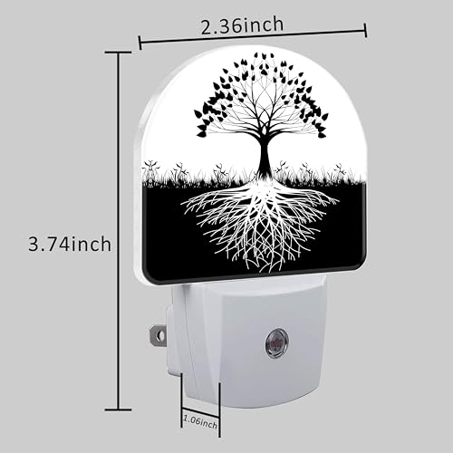 Image of Plug in Night Lights Black and White Tree of Life Nightlight Plug Into Wall Dusk to Dawn Sensor LED Night Light for Kid Girls Boys Women Decor, Hallway, Kitchen, Bathroom, Nursery, Stairs