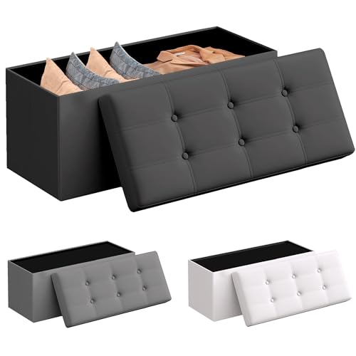 JUPPLIES Puff de Almacenaje 80 L, 76 x 38 x 38 cm - Baúl de Almacenamiento con Tapizado PVC, Plegable y Acolchado - Banco con Tapa Soporta 300 kg para Dormitorio, Salón o Vestidor - Negro