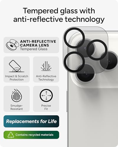 Image of ZAGG Glass Elite iPhone Camera Lens Protector for iPhone 17 Pro Max / 17 Pro - Camera Frame, Maximum Impact & Scratch Protection, Anti-Reflective Technology, Smudge-Resistant, Precise Fit
