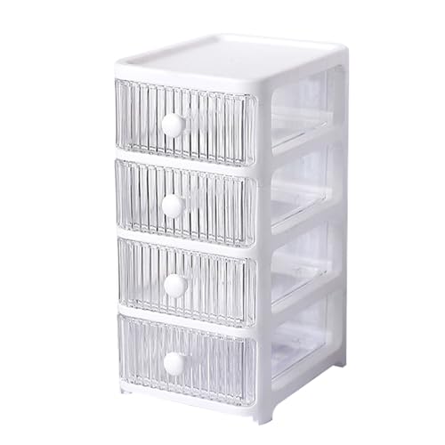 NOENNULL Desktop Storage Box, Makeup Storage Box with Drawers Plastic Office Stationery Supplies Organizers Multi Layers Transparent Desk Organizer for Home Bedroom Office (4 Tier)