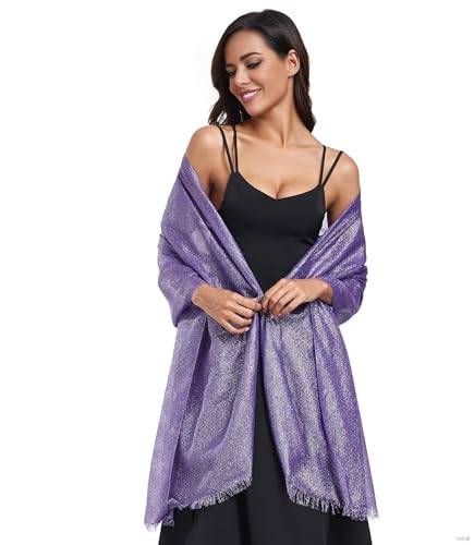 Image of Pukguro Sparkling Metallic Shawls and Wraps for Weddings Lightweight Wraps Scarf for Women Evening Formal Party Purple