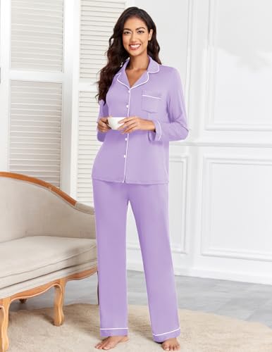 Image of Veseacky Women's Ribbed Knit Pajamas Set 2 Piece Warm Soft Loungewear Sleepwear Pjs S-XXL