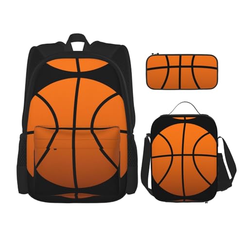 nanger Basketball Print 3-Piece Set Backpack, Lunch Bag And Pencil Case, For Travel, College, And Daily Use