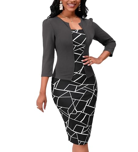 Image of Yajedo Women's Reto Bodycon Midi Dresses 3 /4 Sleeve Church Wear to Work Business Pencil Dress