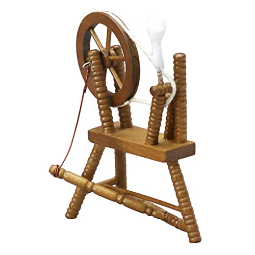 Wakauto 1pc Vintage Spinning Wheel Ornament Dolls House Mini Model Knobs Supply Spinning Wheel Dollhouse Reeling Dyes for Washing Machines Sliders Stroller Retro Decor Home Door Wooden