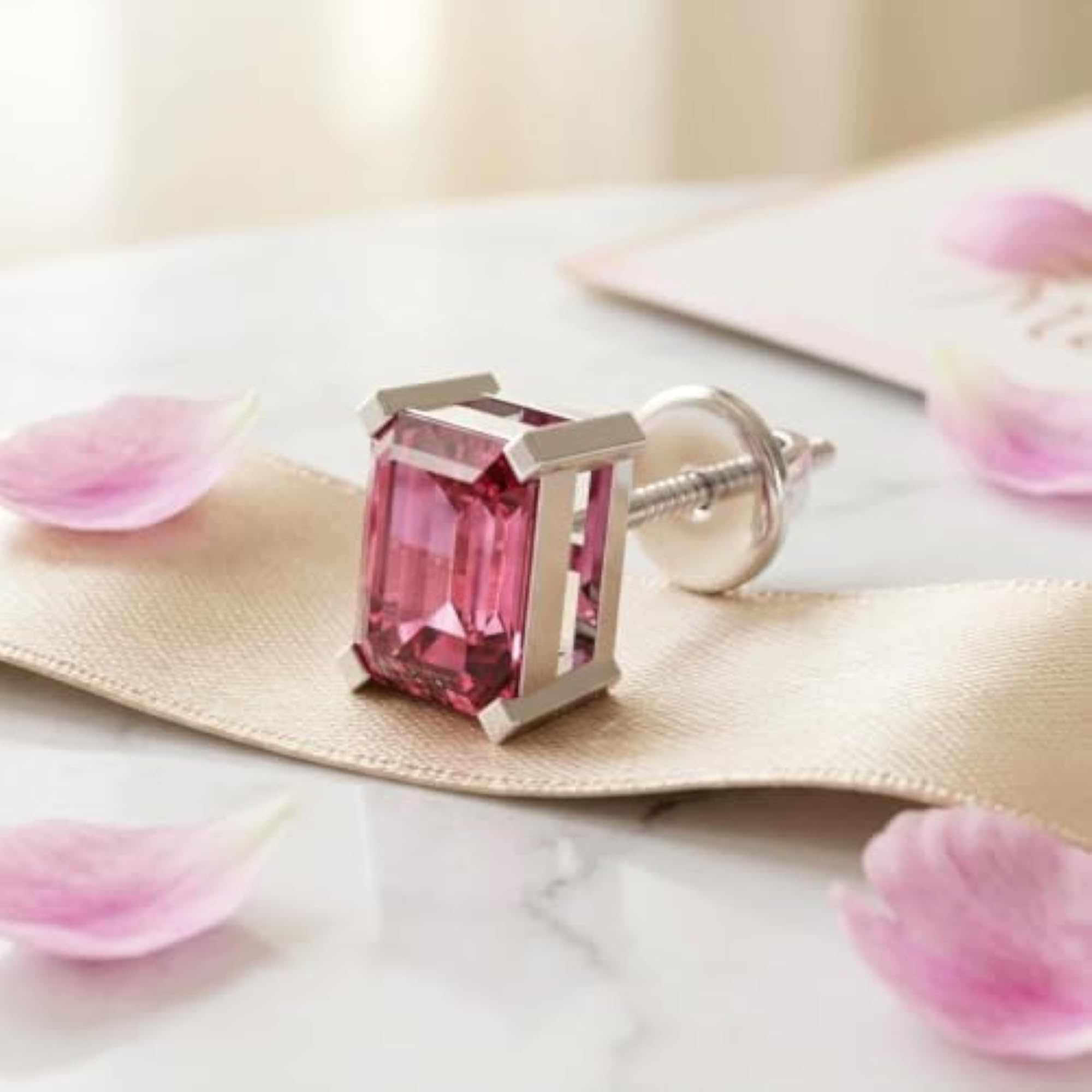 Men's Pure 925 Sterling Silver Rectangle Gemstone Single Stud Earring