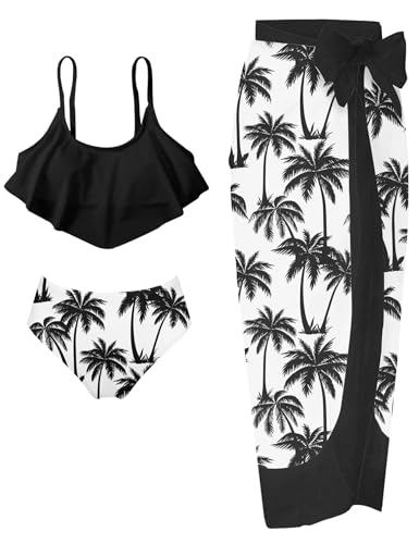 UNICOMIDEA Girls Swimsuits 3 Piece Bikini Sets with Cover Up Swimwear for 6-12 Years Kids