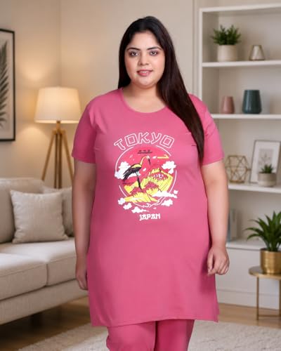 Image of In Love Women's Printed Cotton Plus Size Longline T-Shirt with Pockets | Cotton fabric - soft longline T-shirt with easy plus-size fit