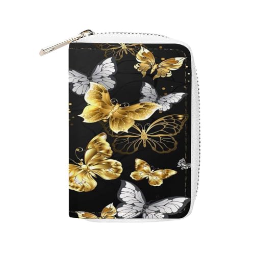 Women Leather Coin wallet, Key Change Organizer Zipper Card Holder Purse Clutch Pouch Pocket 4.5x3.15 in Print Gold Jewelry Silver Butterflies