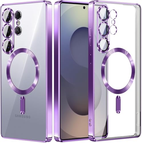 Image of VONZEE Clear Logo Electroplating Transparent Case for Samsung Galaxy S26 Ultra 5G, Magnetic Plating [Support for MagSafe Charger] Electroplate TPU Cover- Deep Purple