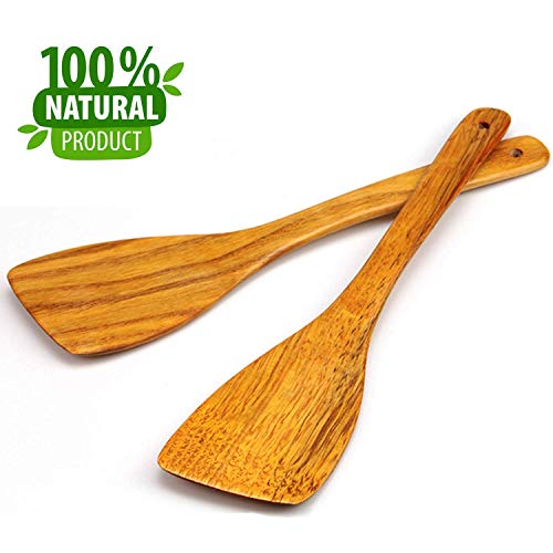 Wooden Spatula for Cooking - 12 Inch Premium Utensils Long Handled Wood Kitchen