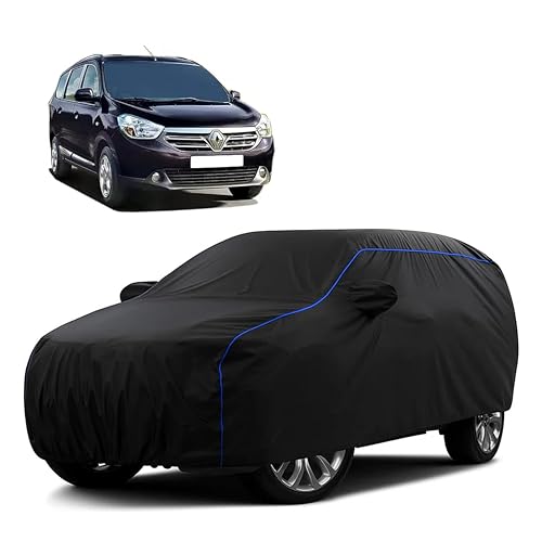 Image of Sulfar 100% Water Resistant Car Body Cover Compatible with Mirror for Renault Lodgy (Triple Stitched, Full Bottom Elastic, Black Tafetta with Blue Piping)