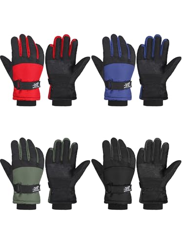 Image of Geyoga 4 Pairs Winter Kids Ski Gloves Boys Girls Windproof Waterproof Warm Snow Gloves for Children Toddler Snowboard