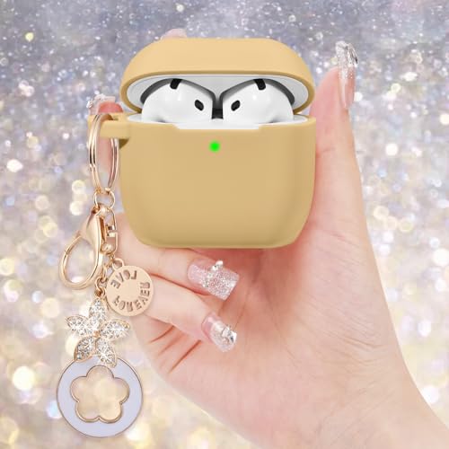Image of Case Compatible for Apple Airpods 4 - VISOOM Airpods 4 Cases 2024 Cover Women Anti-Drop Silicone iPods 4 Earbuds Wireless Accessorie Charging Cases Girl Bling Keychain for Airpod iPods 4th Generation