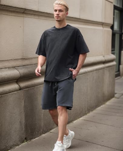 Botong Camisetas de algodón de gran tamaño para hombre, unisex, vintage, ropa de calle, holgada, casual, para gimnasio y descanso, Morado, rosa y verde, M