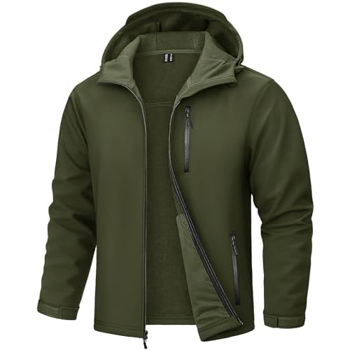 TACVASEN Men's Hooded Softshell Jacket Lightweight Waterproof Fleece Lined Windbreaker Rain Jacket Winter Outdoor Hiking