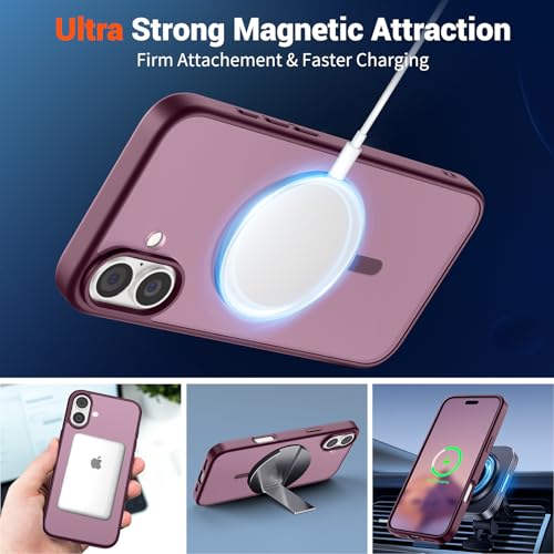 Image of SUPFINE Magnetic for iPhone 16 Plus Case(Compatible with MagSafe)(10 FT Military Grade Drop Protection) Slim Translucent Matte Shockproof with Anti-Fingerprint Phone Case,Wine Red