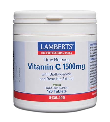 Lamberts Vitamina C 1500 mg | Liberación Sostenida | 120 Tabletas | Una al Día | Con Bioflavonoides y Escaramujo | Calidad Farmacéutica GMP