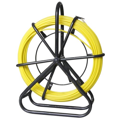 KATSU Rodder de conduit en fibre de verre 6x50M avec support et frein en acier, outil d'installation de câble électrique en fibre de verre, enfileur de...