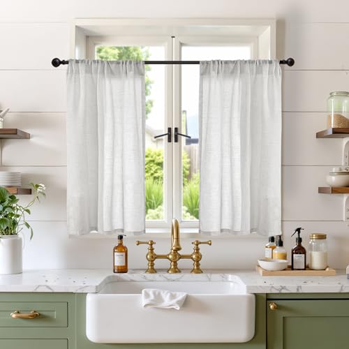 Image of BGment Light Grey Short Linen Curtains 36 Inch Length for Window - Rod Pocket Small Drapes Light Filtering for Cafe Bedroom Decorative Lightweight Natural Rustic, 2 Panels Set, 30 X 36 Inch