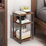 ELEVO Mesita de Noche 3 Niveles con Panel Trasero, 65×40×30cm, Mesa Lateral de Estructura Metálica, Mesa de Café para...