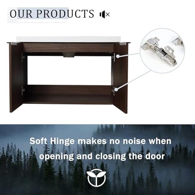 Henf 72'' Bathroom Cabinet with Double Sink,Wall-Mounted Bathroom Vanity Set for Office, Floating Vanity and Sink Combo w/Soft Close Doors, Wall Mounted Vanities with Open Shelf, Oak Color