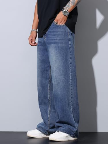 Image of DFGIGT Mens Baggy Jeans Wide Leg Denim Pants Y2k Loose Fit Streetwear | Hip Hop,Vintage 2000s,Jinco Jeans,Straight Leg,5 Pockets