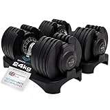BRAINGAIN 15 in 1 Adjustable Dumbbells 24kg Pair, Quick Change Weights, Space Saving Home Gym Set, Secure Locking System, Non Slip Grip, Includes Storage Dock