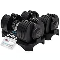 BRAINGAIN 15 in 1 Adjustable Dumbbells 24kg Pair, Quick Change Weights, Space Saving Home Gym Set, Secure Locking System, Non Slip Grip, Includes Storage Dock