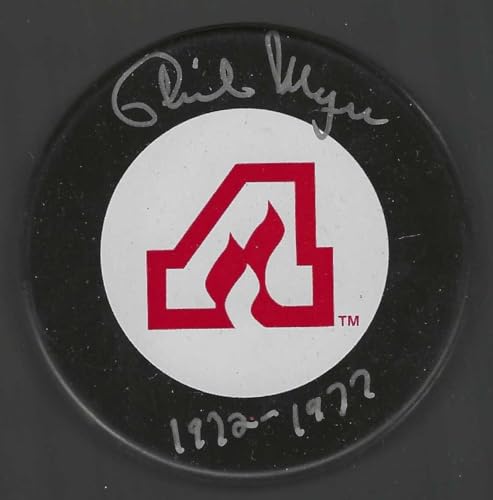 Phil Myre Signed & Inscribed Atlanta Flames Puck - Autographed NHL Pucks