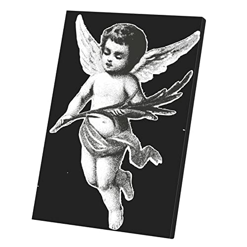 Tableau Ange de Noël Vintage : Toile Imprimée Rétro Noir et Blanc 30x43cm