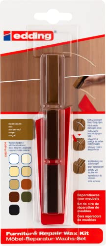 edding 8901 Möbel-Reparatur-Wachs-Set - nussbaum - zum Auffüllen und Reparieren von Kratzern und Löchern auf Möbeln und anderen Holzoberflächen