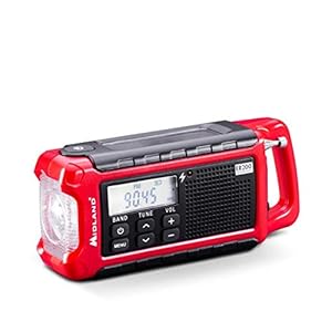 Midland ER200 – Multifunctionele draagbare opwindradio, noodstroombank 2200mAh en LED-zaklamp, zonne-energie, handslinger en USB AM/FM-radio – 1 noodradio, oplaadbare batterijen en USB-kabel