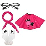 Girls 1950s Costume Accessory Set - Poodle Skirt, Chiffon Scarf, Cat Eye Glasses,Bobby Socks (Rose)