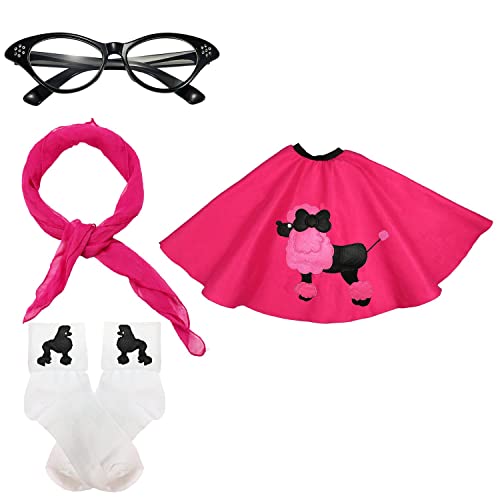 Girls 1950S Costume Accessory Set - Poodle Skirt, Chiffon Scarf, Cat Eye Glasses,Bobby Socks (Rose) #TOP4