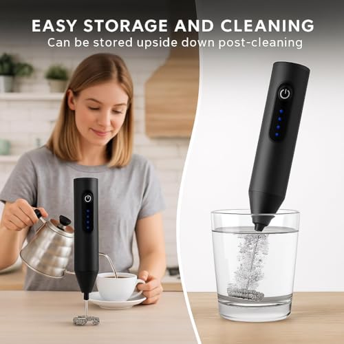 Image of Bonsenkitchen Handheld Milk Frother, Electric Hand Foamer Blender for Drink Mixer, Perfect for Bulletproof Coffee, Matcha, Hot Chocolate, Mini Battery Operated Milk Whisk Frother-Seafoam (Black)