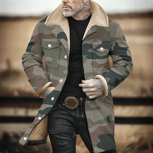 Maiyifu-GJ Mens Vintage Suede Outdoor Jacket Multi Pocket Reversed Collar Coat Lamb Fleece Windbreaker Coat Retro Top2