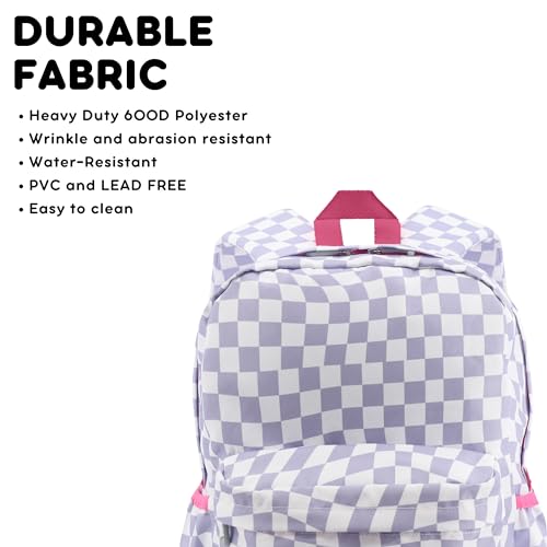 Image of J World Oz Middle School Backpack for Girls & Women. Cute Kids Laptop Bookbag, Lavender Checkers