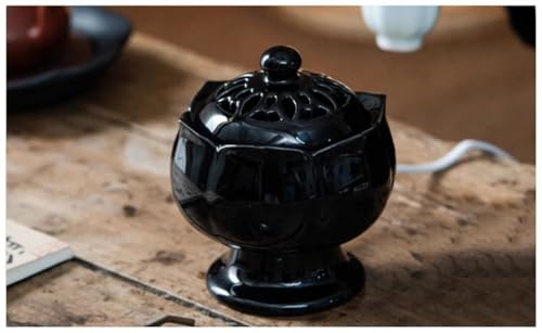 ponpfden Quemador De Incienso Eléctrico, Temperatura con Temporizador Puede Ser Quemado En Seco Quemador De Incienso De Aceites Esenciales/Porta Incienso Eléctrico(Black)