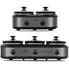 KOOC Double Small Slow Cooker 2x1.25 Quart Individual Temp Control, Grey, Round + Triple Slow Cooker Buffet Server 3x1.5 Quart Individual Temp Control With Lid Rests & Spoons Grey