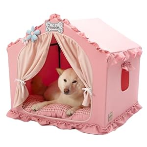 Jiupety Indoor Dog House with Frame, Cute Dog Tent Bed with Cover Cave, Breathable, Washable, and Foldable House, Suitable for 20-40 Lb, Large (25″×25″×25″), Pink