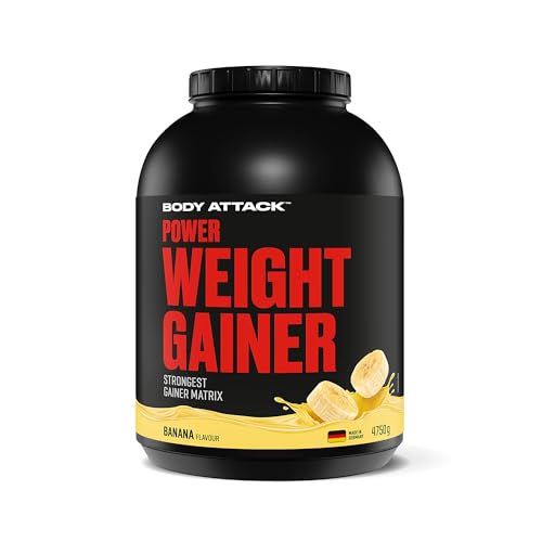 Body Attack Weight Gainer - Banana - 4,75 kg - Dein Mass Gainer für Masseaufbau & Muskelaufbau - Mit Whey Protein, BCAA und Kohlenhydraten - Dein fettarmer Masse Shake für hochwertige Kalorien