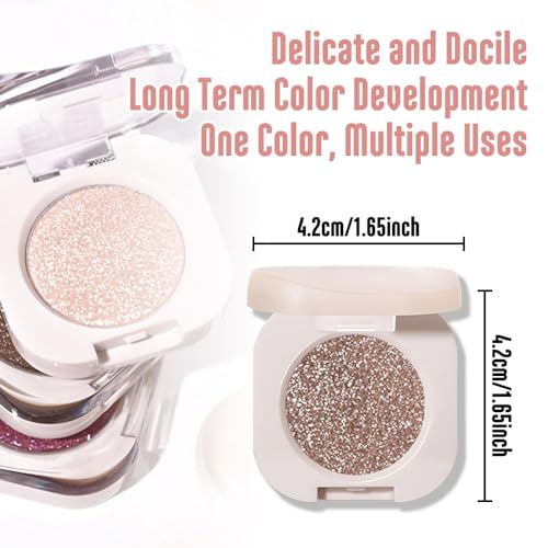 FeiCuiYun Glitter Shimmer Sparkle Eyeshadow Palette Makeup for Older Women, Glitter Light Brown Shimmer Metallic Holographic Multichrome Cream Iridescent Single Monochrome Eye Shadow Makeup, 10