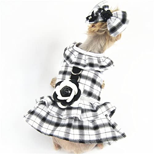 Conjunto de arnés y Correa de Vestir para Perros y Gatos de Princesa Hechos a Mano, Chaleco de arnés para Mascotas a Cuadros Negros, Cuerda de Entrenamiento, Accesorios para Perros pequeños